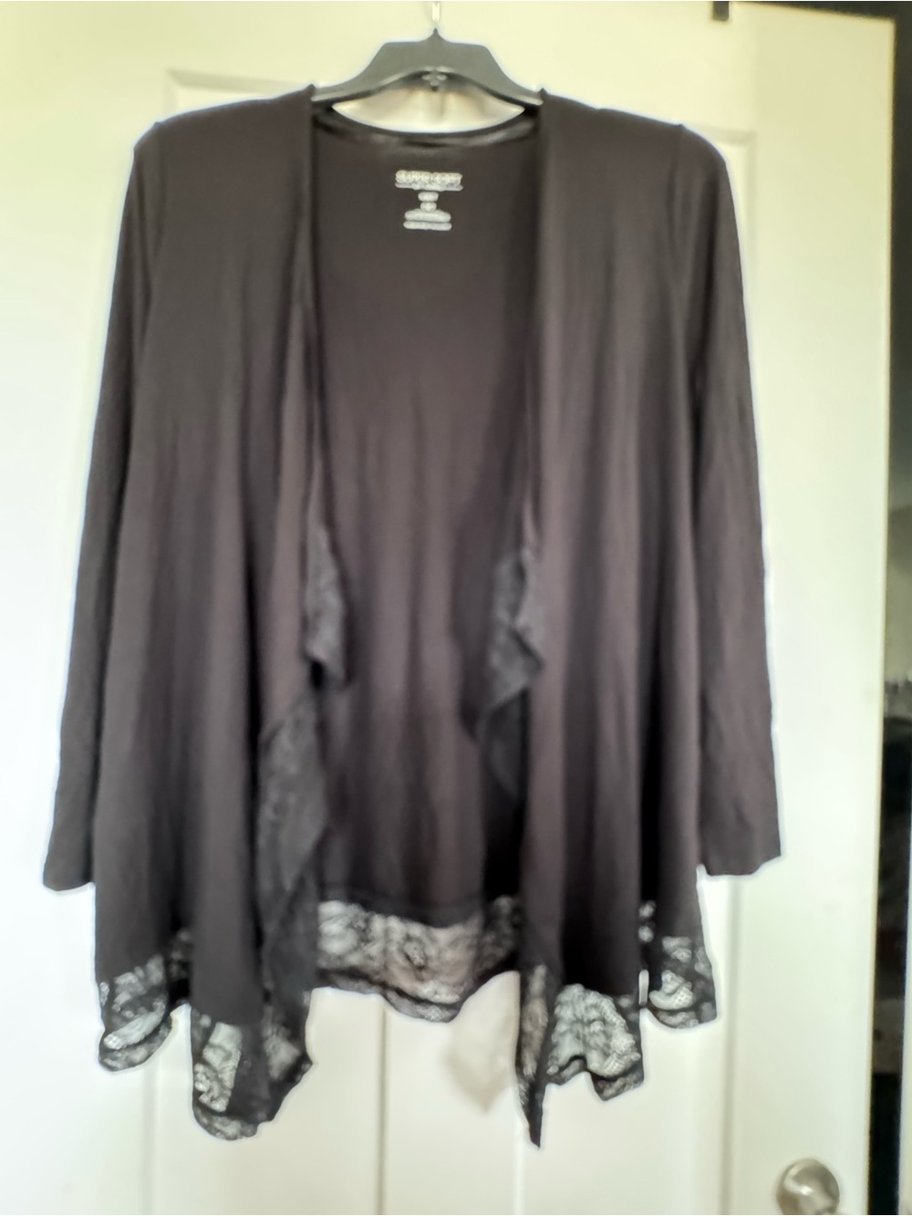torrid Black Open-Front Cardigan with Lace Trim